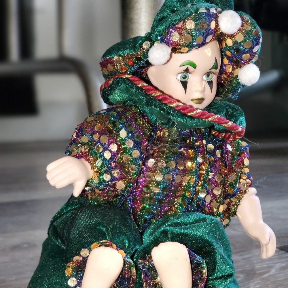 Sitting Vintage Porcelain Clown Doll!